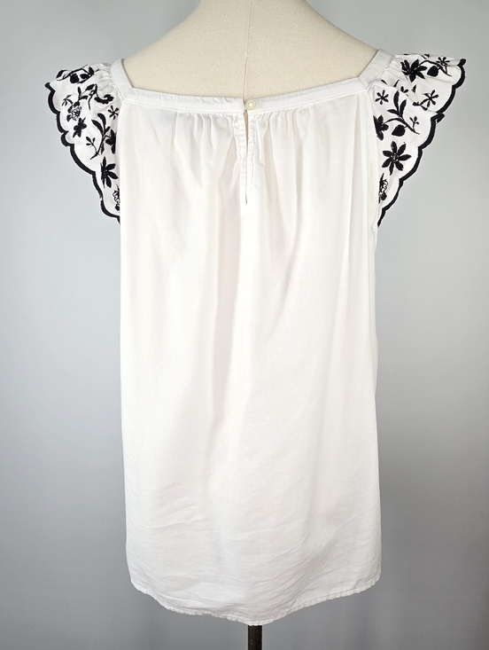 LOFT Embroidered Flutter Sleeve Square Neck Summer Top White & Black Size M - Picture 5 of 11